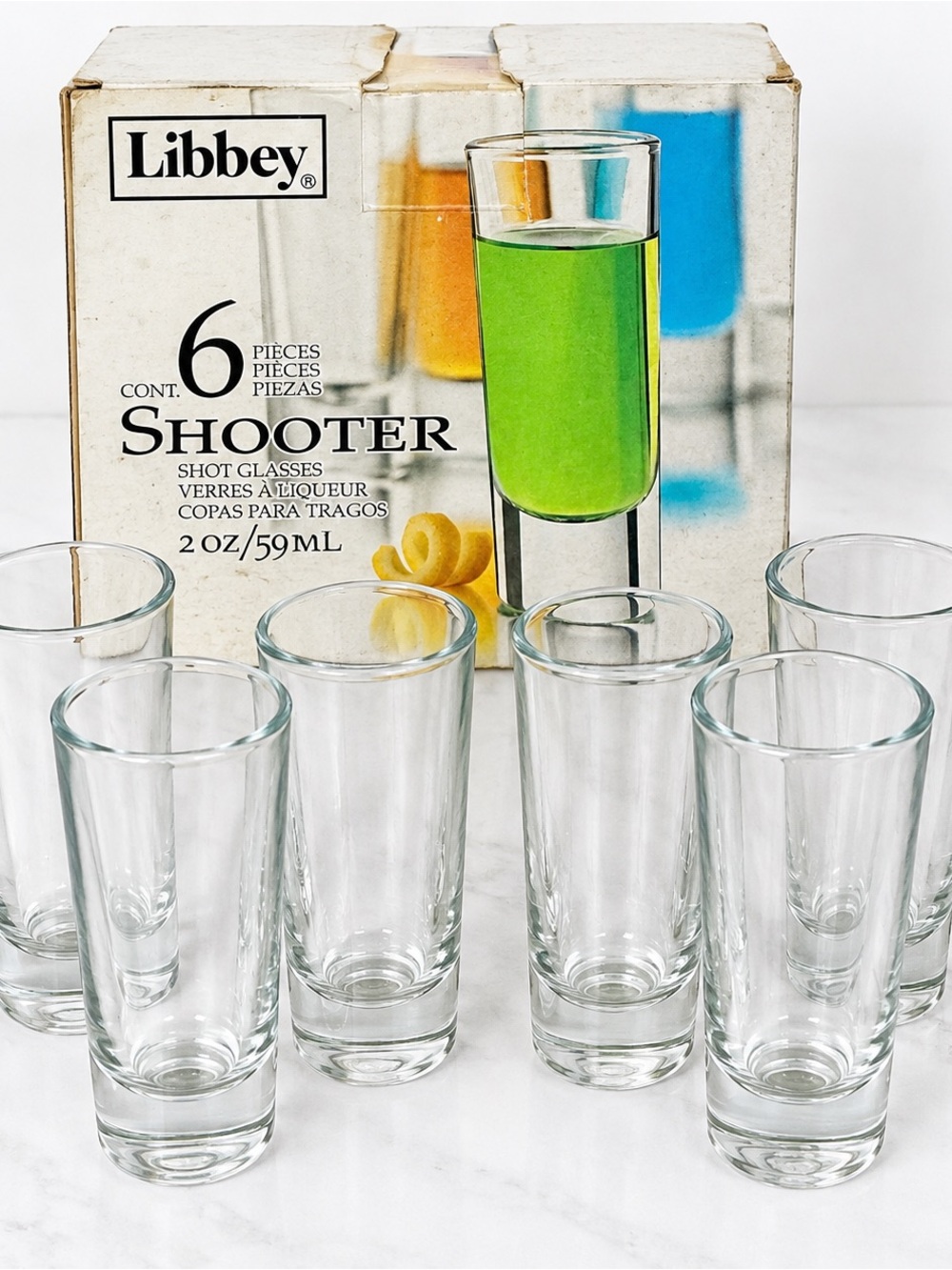 Libbey Shooter Shot Glasses Set of 6 2 oz Clear Glasses With Original Box
